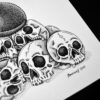 Pile Of Skulls Original Art Black Cat Drawing Human Skull Gothic Home Decor Feline Illustration Creepy Cute Macabre Dark Art