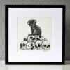 Pile Of Skulls Original Art Black Cat Drawing Human Skull Gothic Home Decor Feline Illustration Creepy Cute Macabre Dark Art