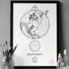 Zodiac Sign Sagittarius Drawing Original Art Black Tabby White Cat Sagittarius Star Sign Astrology Horoscop Feline Illustration