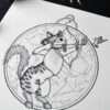 Zodiac Sign Sagittarius Drawing Original Art Black Tabby White Cat Sagittarius Star Sign Astrology Horoscop Feline Illustration