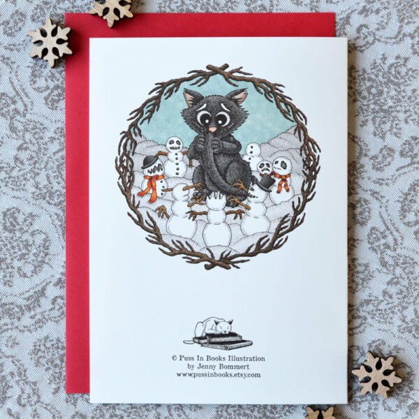 Evil Snowman Christmas Card with Tabby Cat & Black Cat Moritz Creepy Christmas Yule Card, Gothic Snowmonster Spooky Winter Wonderland