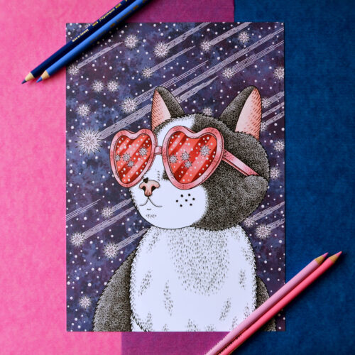 Cat Wall Art Sunglasses At Night Space Cat Heart Shaped Glasses Cosmic Cat Cool Vibes Cat With Glasses Crazy Cat Lady Gift Cat Dad