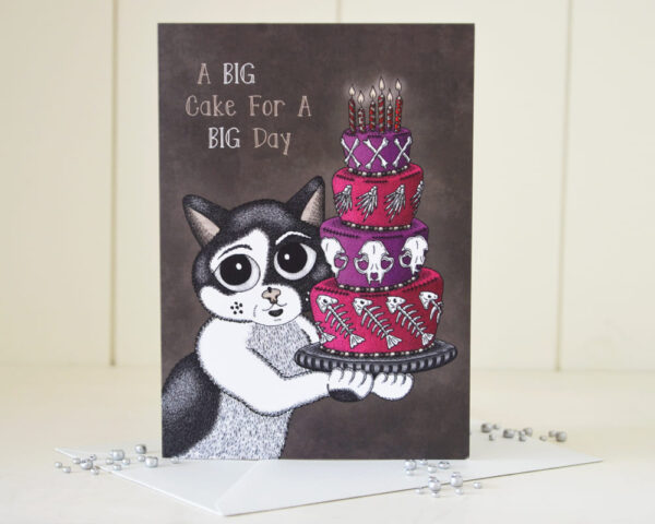 Gothic Anniversary Card with Cat Beebiepoes' Big Cake Happy Birthday Card Gothic Wedding, Birthday Cake Card Graduation Creepy Cute