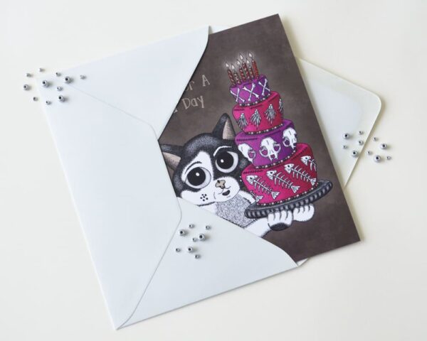 Gothic Anniversary Card with Cat Beebiepoes' Big Cake Happy Birthday Card Gothic Wedding, Birthday Cake Card Graduation Creepy Cute