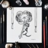 CATching Clockwork Original Art Steampunk Cat Time Travel Gears Drawing Gothic Home Decor Feline Illustration Creepy Cute Pendulum