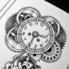 CATching Clockwork Original Art Steampunk Cat Time Travel Gears Drawing Gothic Home Decor Feline Illustration Creepy Cute Pendulum
