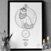 Zodiac Sign Virgo Drawing Original Art Turkish Angora Cat Virgo Star Sign Cat Home Decor Astrology Horoscop Feline Illustration