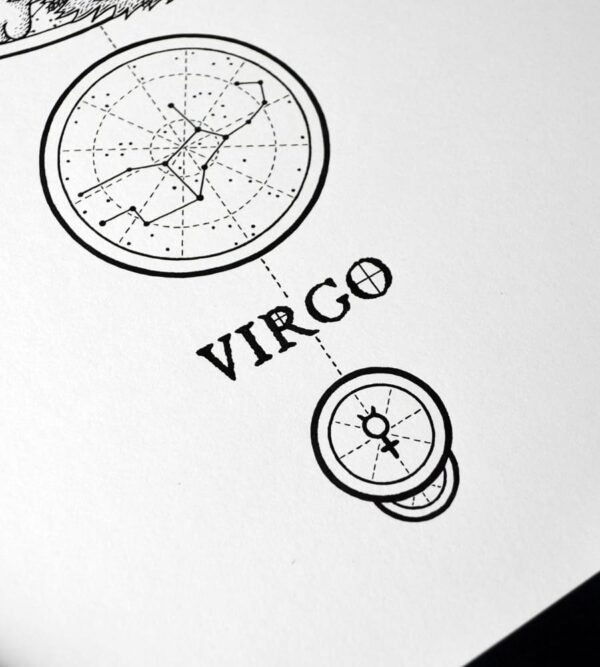 Zodiac Sign Virgo Drawing Original Art Turkish Angora Cat Virgo Star Sign Cat Home Decor Astrology Horoscop Feline Illustration