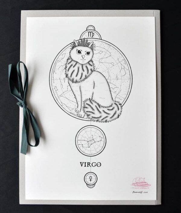 Zodiac Sign Virgo Drawing Original Art Turkish Angora Cat Virgo Star Sign Cat Home Decor Astrology Horoscop Feline Illustration